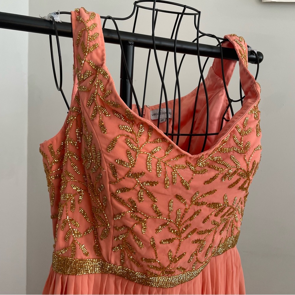 Chic Coral and Gold Evening Dress - Picture 3 of 6